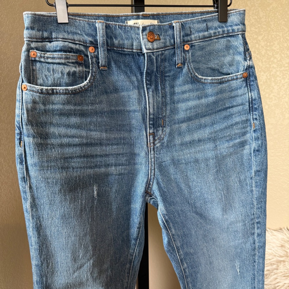 Madewell High Rise Slim Boyjean Crop‎ Fray Hem Denim Jeans Light Wash Size 26 - Picture 2 of 11